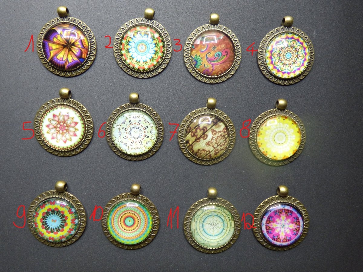 Kette Cabochon Glas Mandala Kaleidoskop Auge Muster Bunt rund HIPPIE GOA Boho Ethno Nature Indian Vintage Kinder Geschenk Geburtstag - Art of Nature Berlin