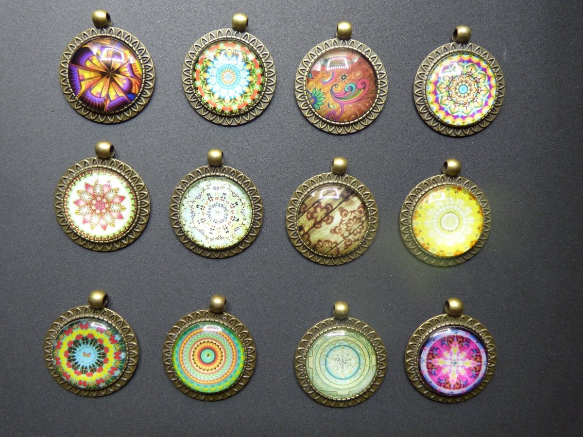 Kette Cabochon Glas Mandala Kaleidoskop Auge Muster Bunt rund HIPPIE GOA Boho Ethno Nature Indian Vintage Kinder Geschenk Geburtstag - Art of Nature Berlin