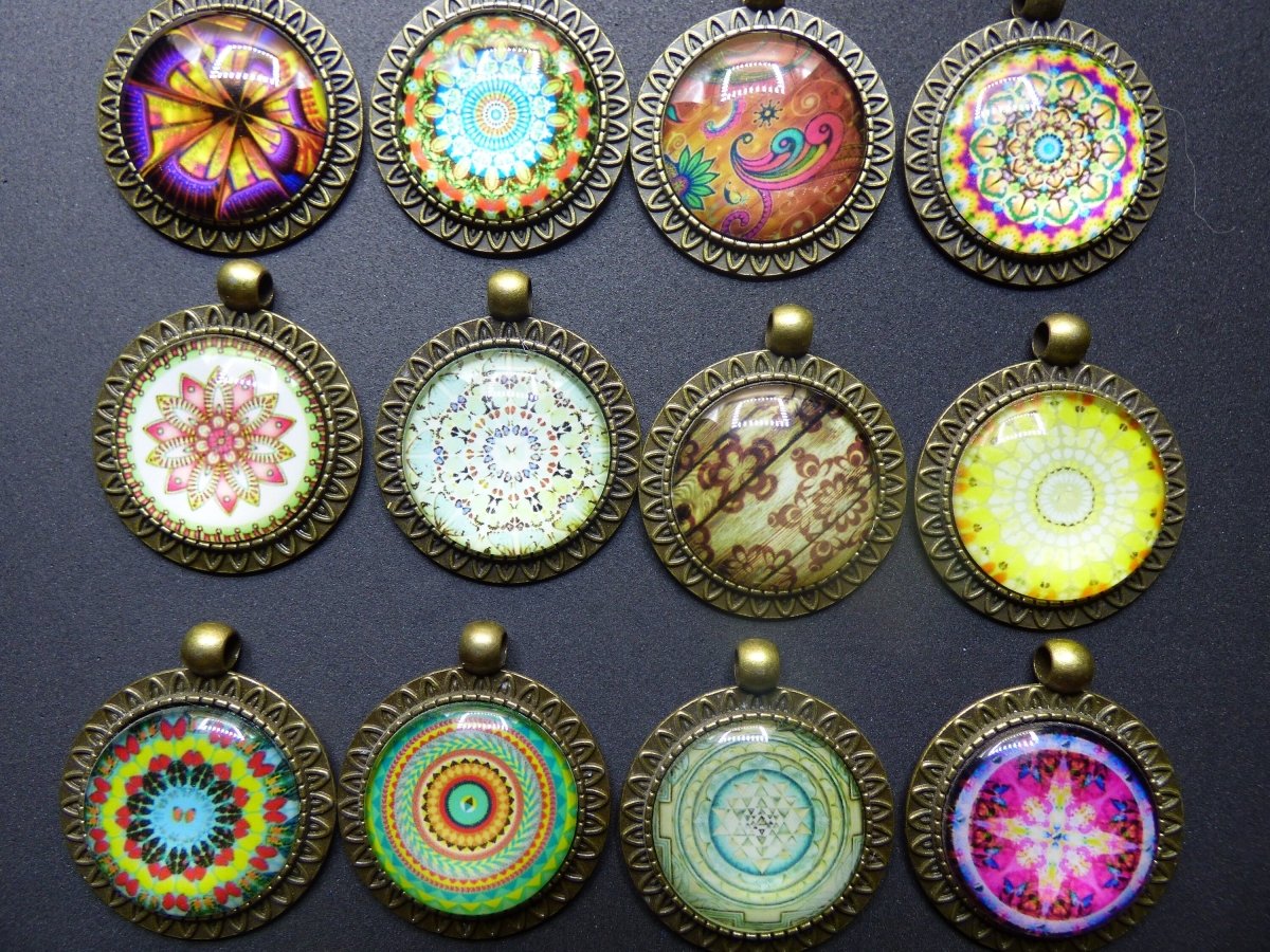 Kette Cabochon Glas Mandala Kaleidoskop Auge Muster Bunt rund HIPPIE GOA Boho Ethno Nature Indian Vintage Kinder Geschenk Geburtstag - Art of Nature Berlin