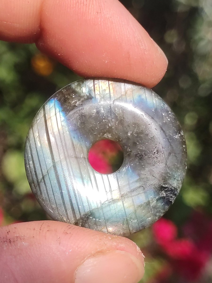 Labradorit - 30mm Donut Edelstein Kette blau schimmer Geschenk Freundin Er Sie Natur Rarität Schutzsymbol Heilstein Kristall Tibet Ethno wow - Art of Nature Berlin