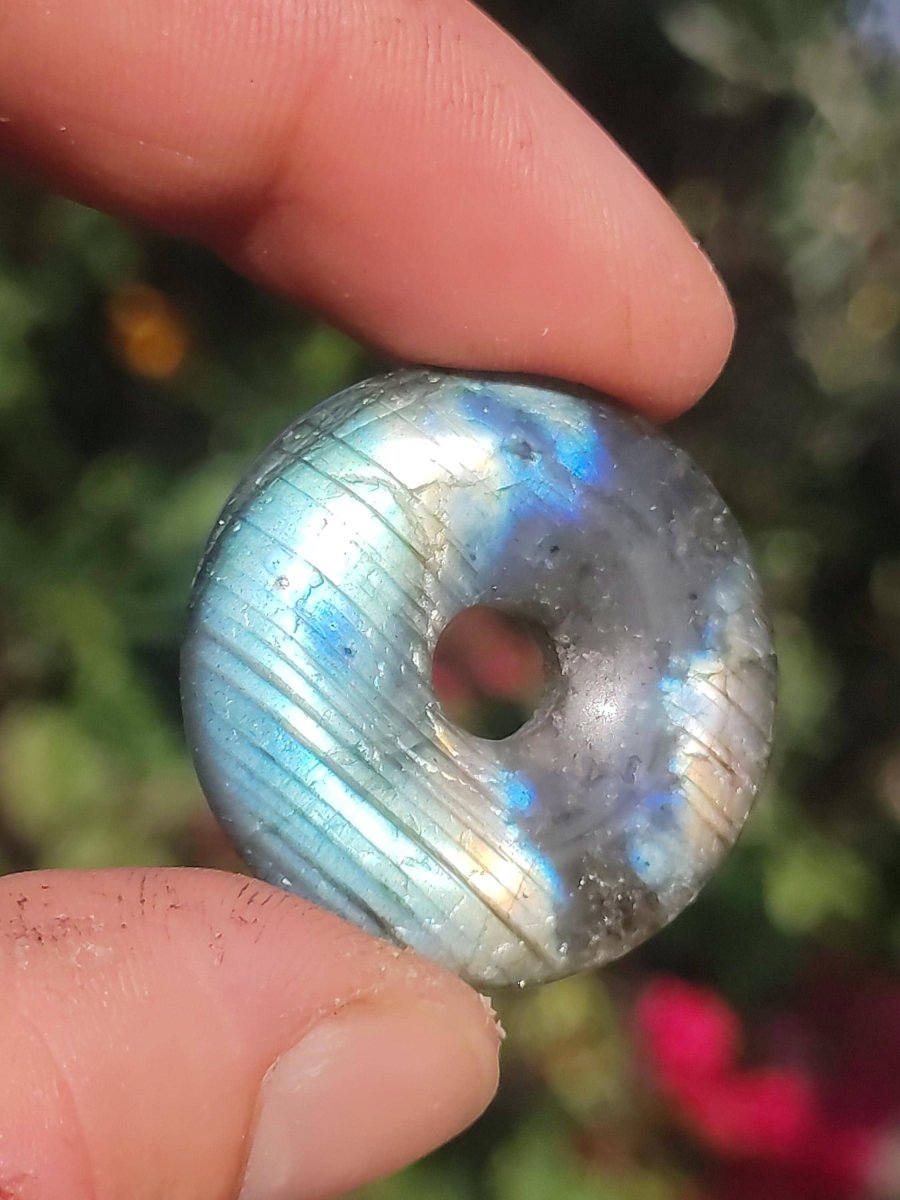 Labradorit - 30mm Donut Edelstein Kette blau schimmer Geschenk Freundin Er Sie Natur Rarität Schutzsymbol Heilstein Kristall Tibet Ethno wow - Art of Nature Berlin