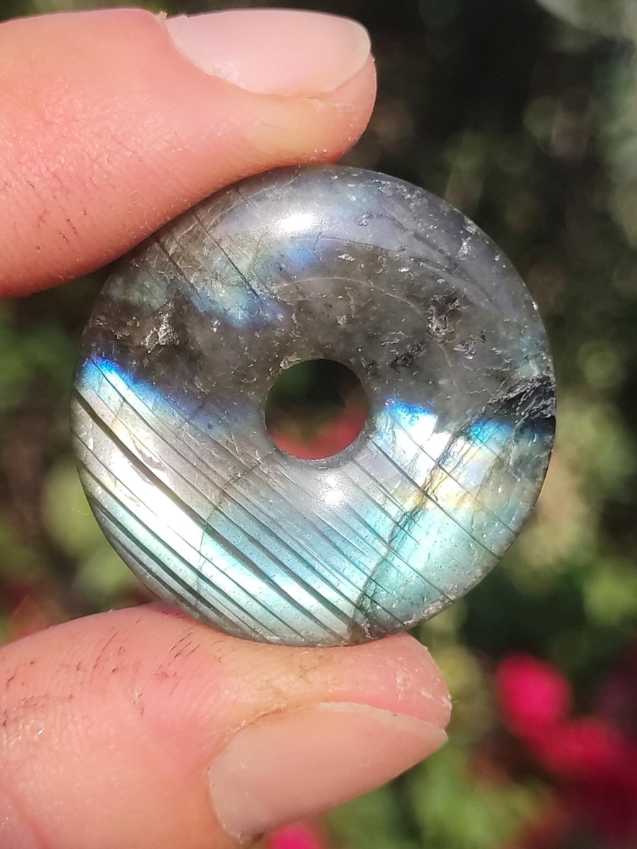 Labradorit - 30mm Donut Edelstein Kette blau schimmer Geschenk Freundin Er Sie Natur Rarität Schutzsymbol Heilstein Kristall Tibet Ethno wow - Art of Nature Berlin