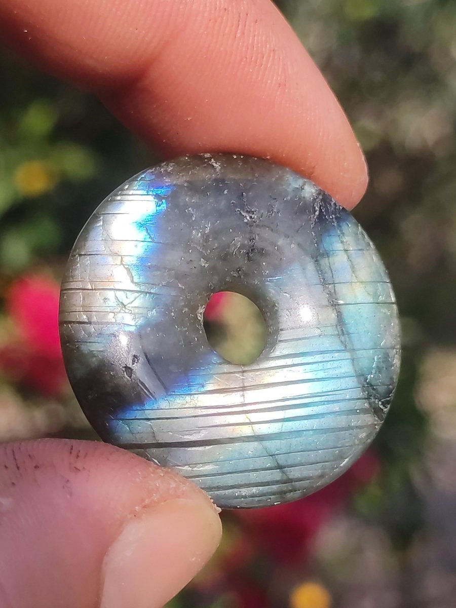 Labradorit - 30mm Donut Edelstein Kette blau schimmer Geschenk Freundin Er Sie Natur Rarität Schutzsymbol Heilstein Kristall Tibet Ethno wow - Art of Nature Berlin