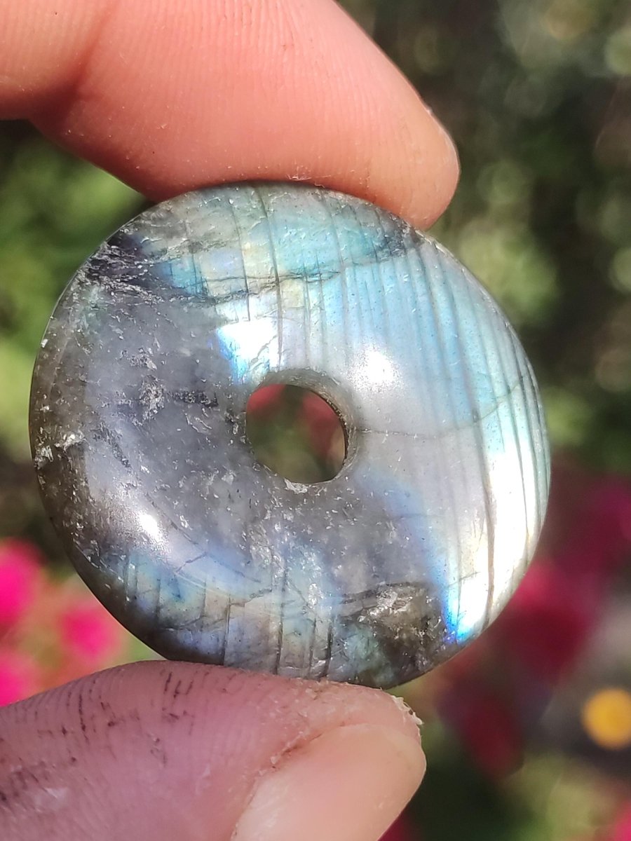 Labradorit - 30mm Donut Edelstein Kette blau schimmer Geschenk Freundin Er Sie Natur Rarität Schutzsymbol Heilstein Kristall Tibet Ethno wow - Art of Nature Berlin