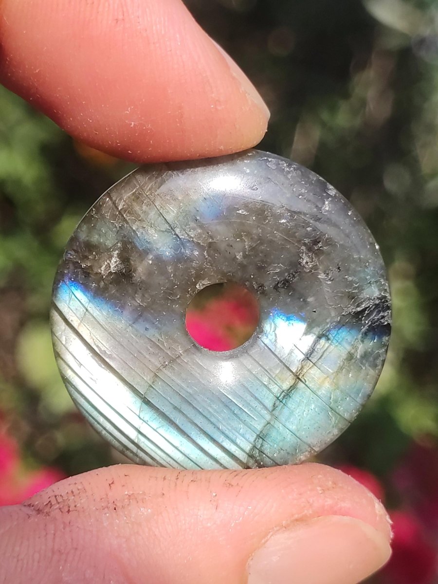 Labradorit - 30mm Donut Edelstein Kette blau schimmer Geschenk Freundin Er Sie Natur Rarität Schutzsymbol Heilstein Kristall Tibet Ethno wow - Art of Nature Berlin