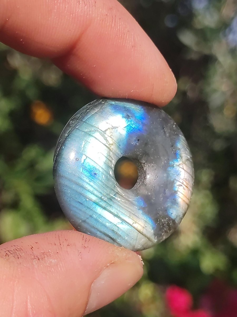 Labradorit - 30mm Donut Edelstein Kette blau schimmer Geschenk Freundin Er Sie Natur Rarität Schutzsymbol Heilstein Kristall Tibet Ethno wow - Art of Nature Berlin