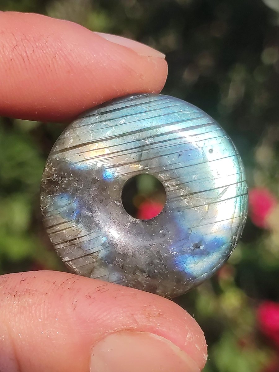 Labradorit - 30mm Donut Edelstein Kette blau schimmer Geschenk Freundin Er Sie Natur Rarität Schutzsymbol Heilstein Kristall Tibet Ethno wow - Art of Nature Berlin