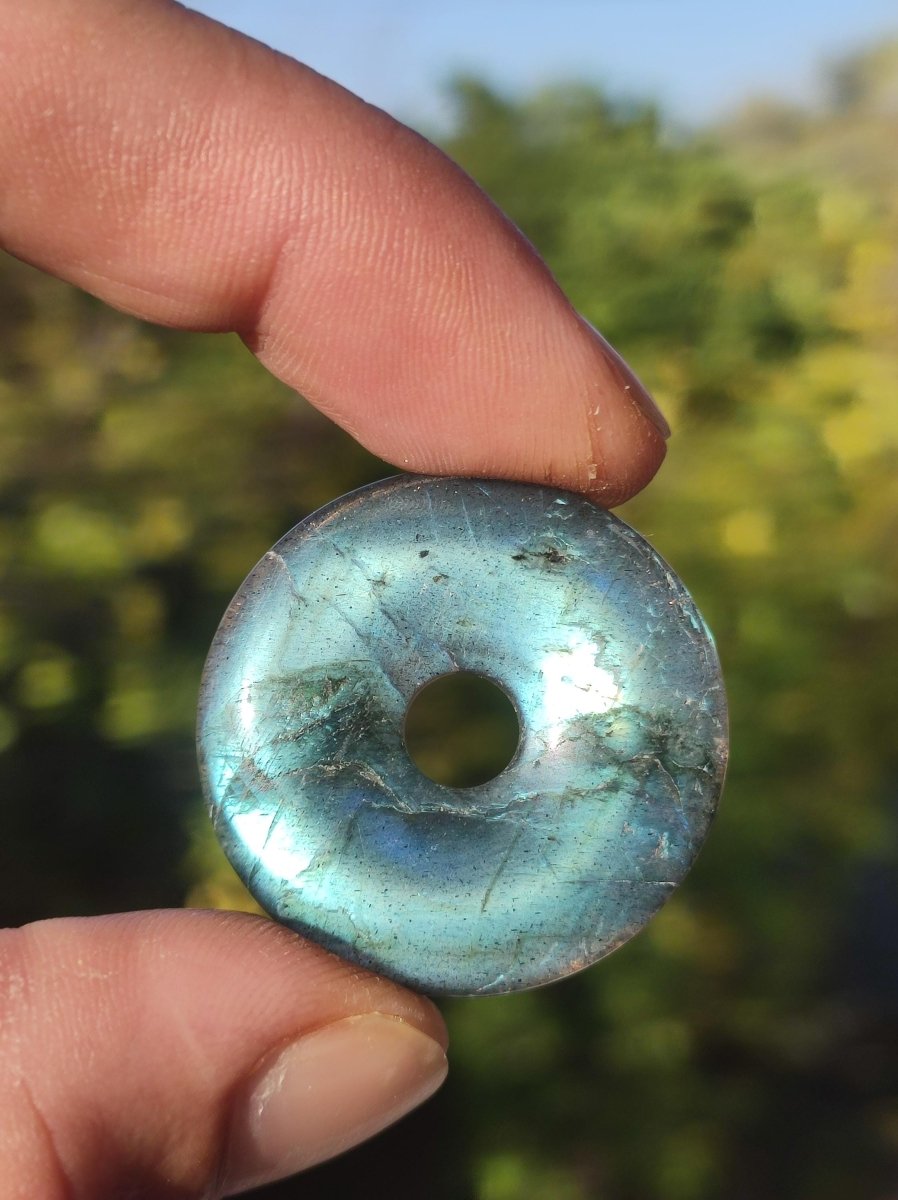 Labradorit - 30mm Donut Edelstein Kette blau Schimmer Natur Rarität Schutzsymbol Heilstein Kristall Anhänger Mann Frau Er Sie Kind Boho Psy - Art of Nature Berlin