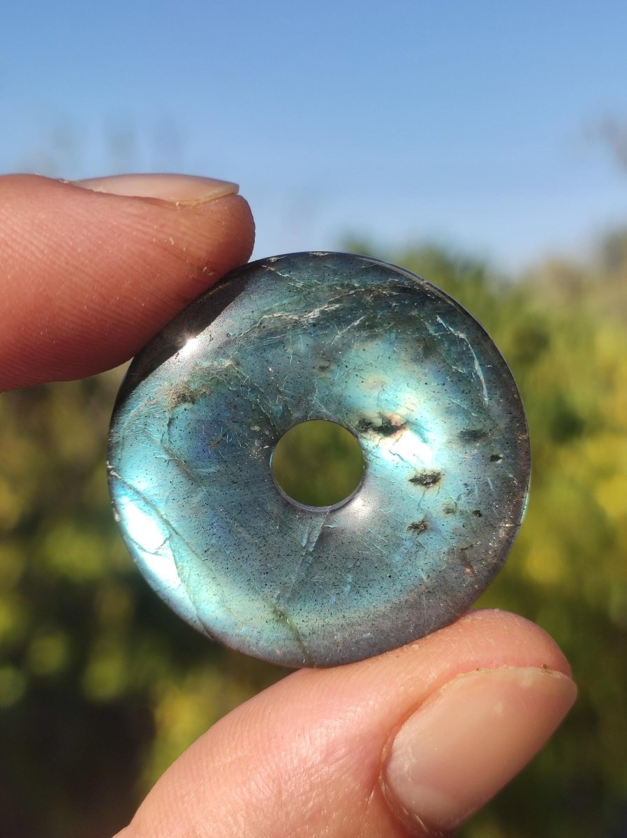 Labradorit - 30mm Donut Edelstein Kette blau Schimmer Natur Rarität Schutzsymbol Heilstein Kristall Anhänger Mann Frau Er Sie Kind Boho Psy - Art of Nature Berlin