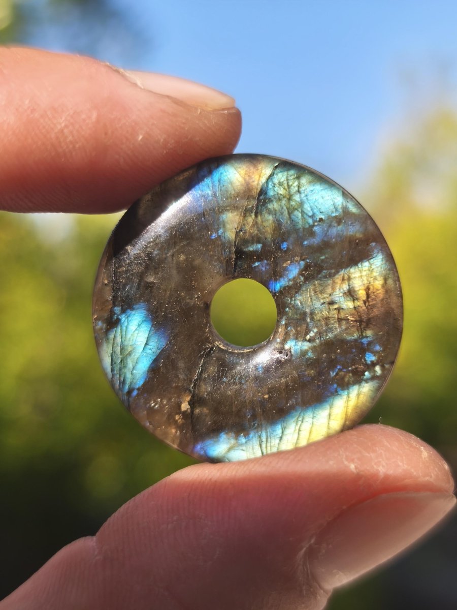 Labradorit ~ 30mm Donut ~ Edelstein Kette blau schimmernd Natur Rarität Schutzsymbol Heilstein Kristall HIPPIE GOA Boho Tibet Ethno - Art of Nature Berlin