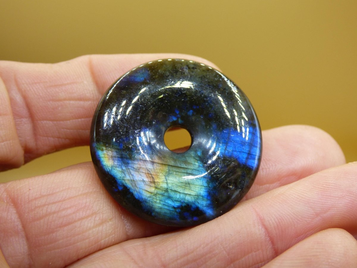 Labradorit ~ 30mm Donut ~ Edelstein Kette blau schimmernd Natur Rarität Schutzsymbol Heilstein Kristall Geschenk Er Sie Flash Anhänger - Art of Nature Berlin
