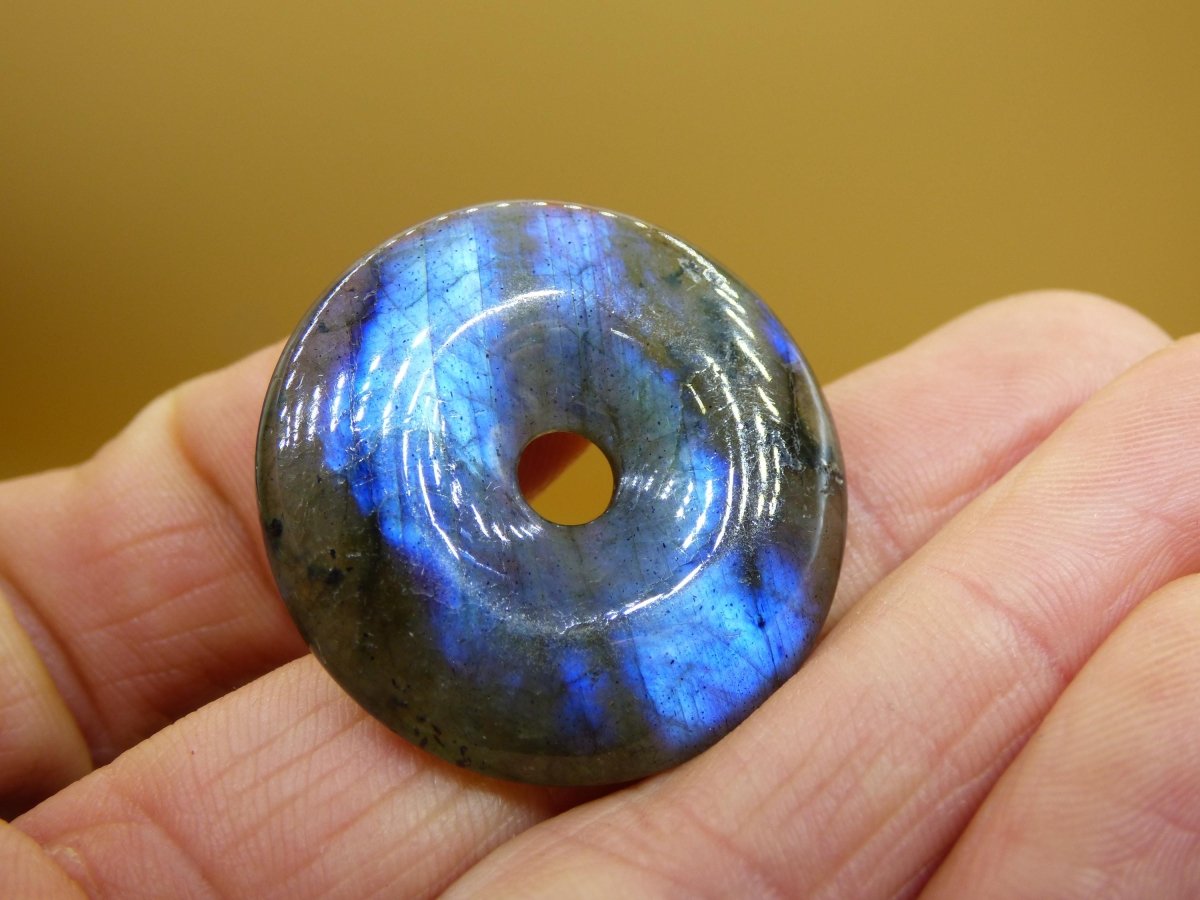 Labradorit ~ 30mm Donut ~ Edelstein Kette blau schimmernd Natur Rarität Schutzsymbol Heilstein Kristall Geschenk Er Sie Flash Anhänger - Art of Nature Berlin
