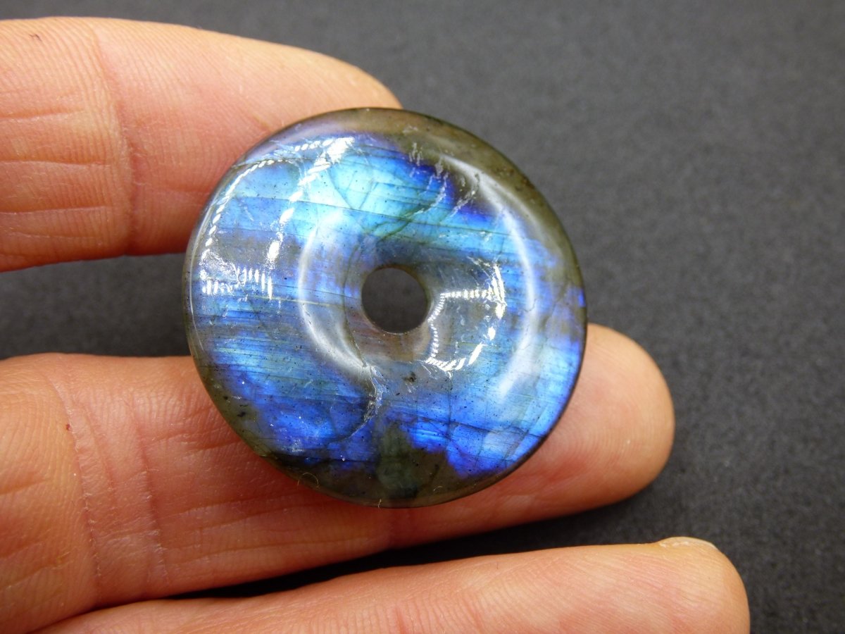 Labradorit ~ 30mm Donut ~ Edelstein Kette blau schimmernd Natur Rarität Schutzsymbol Heilstein Kristall Geschenk Er Sie Flash Anhänger - Art of Nature Berlin