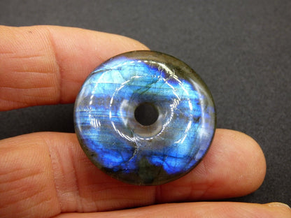 Labradorit ~ 30mm Donut ~ Edelstein Kette blau schimmernd Natur Rarität Schutzsymbol Heilstein Kristall Geschenk Er Sie Flash Anhänger - Art of Nature Berlin