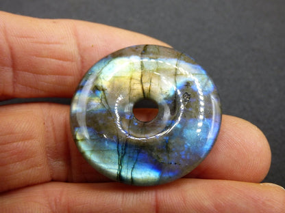 Labradorit ~ 30mm Donut ~ Edelstein Kette blau schimmernd Natur Rarität Schutzsymbol Heilstein Kristall Geschenk Er Sie Flash Anhänger - Art of Nature Berlin