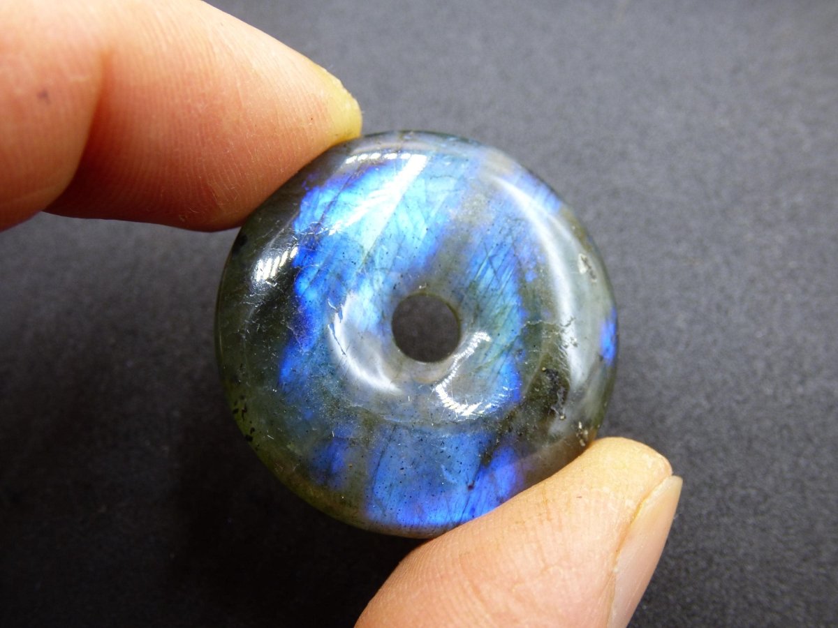 Labradorit ~ 30mm Donut ~ Edelstein Kette blau schimmernd Natur Rarität Schutzsymbol Heilstein Kristall Geschenk Er Sie Flash Anhänger - Art of Nature Berlin