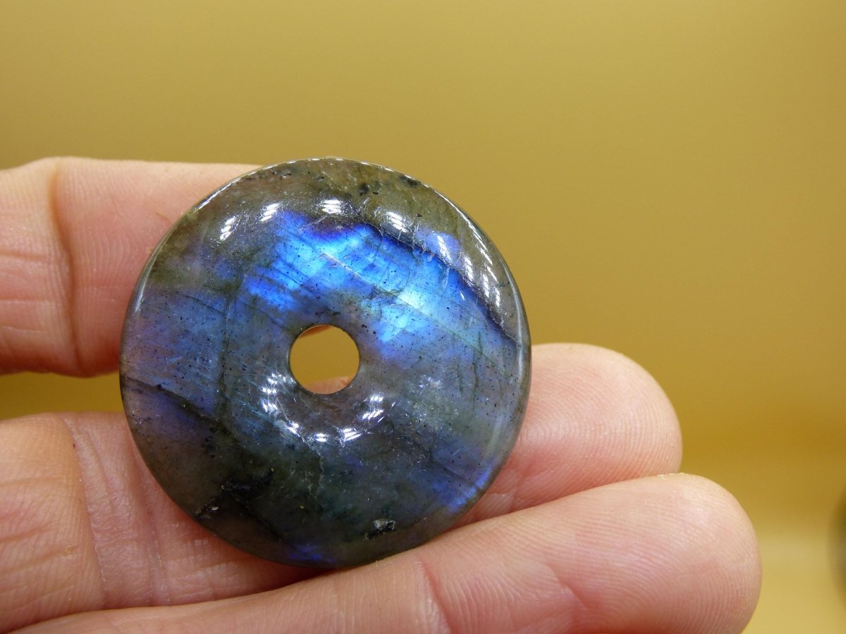 Labradorit ~ 30mm Donut ~ Edelstein Kette blau schimmernd Natur Rarität Schutzsymbol Heilstein Kristall Geschenk Er Sie Flash Anhänger - Art of Nature Berlin