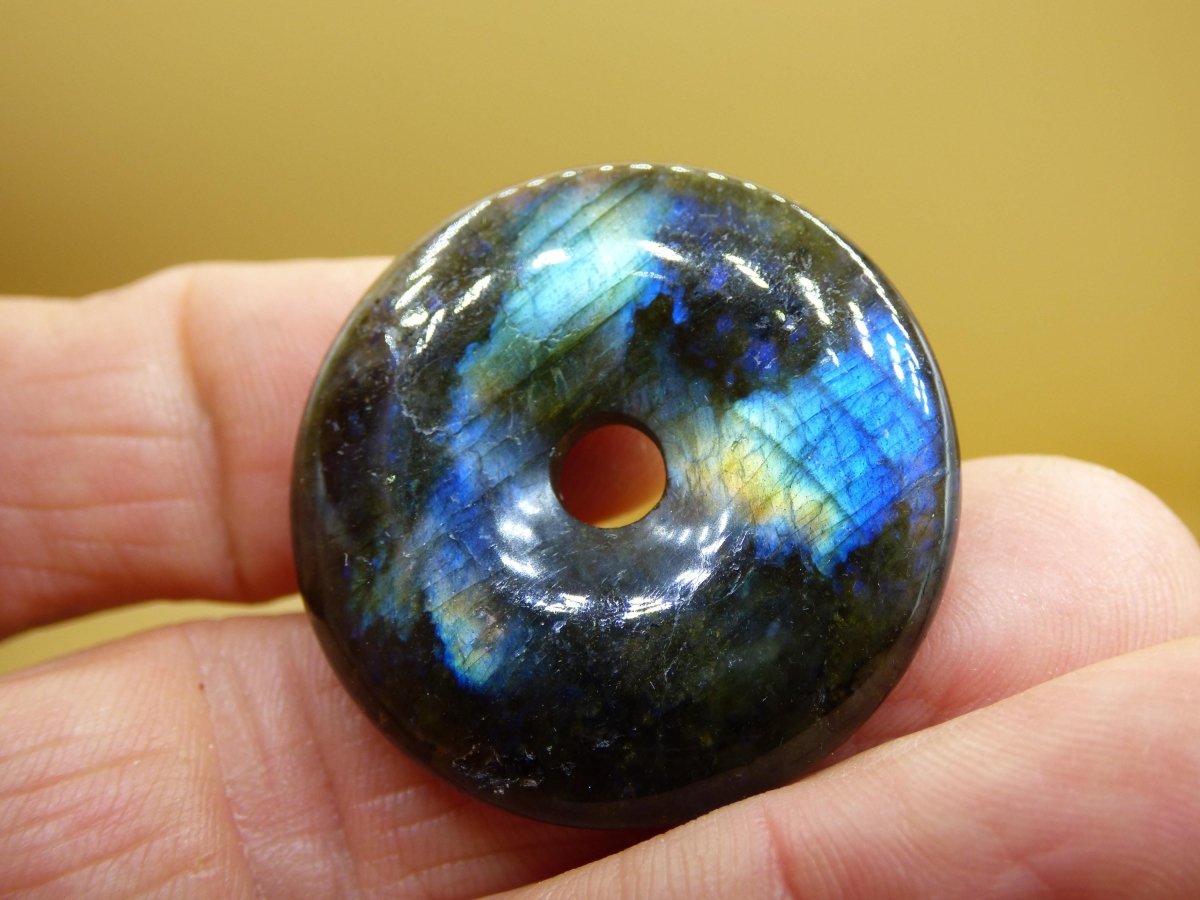 Labradorit ~ 30mm Donut ~ Edelstein Kette blau schimmernd Natur Rarität Schutzsymbol Heilstein Kristall Geschenk Er Sie Flash Anhänger - Art of Nature Berlin