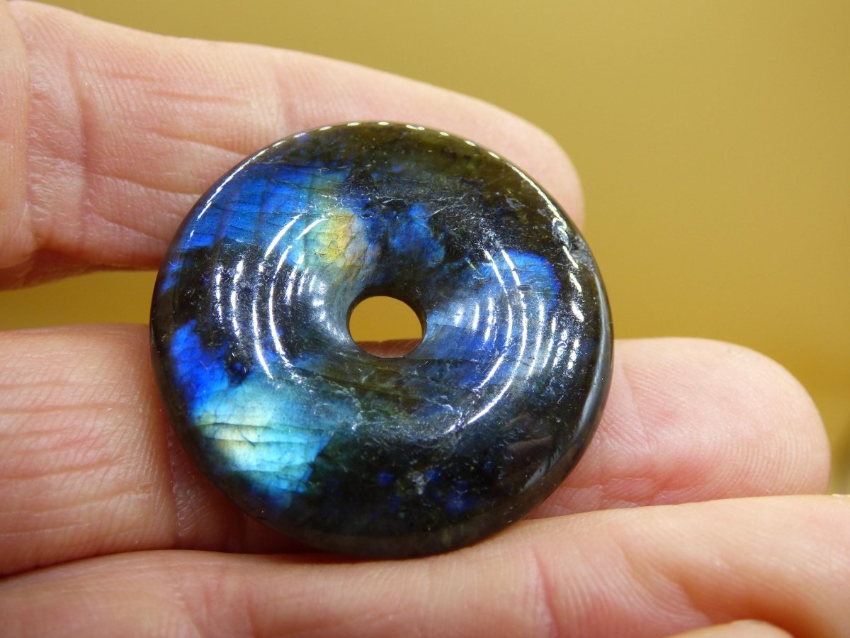 Labradorit ~ 30mm Donut ~ Edelstein Kette blau schimmernd Natur Rarität Schutzsymbol Heilstein Kristall Geschenk Er Sie Flash Anhänger - Art of Nature Berlin