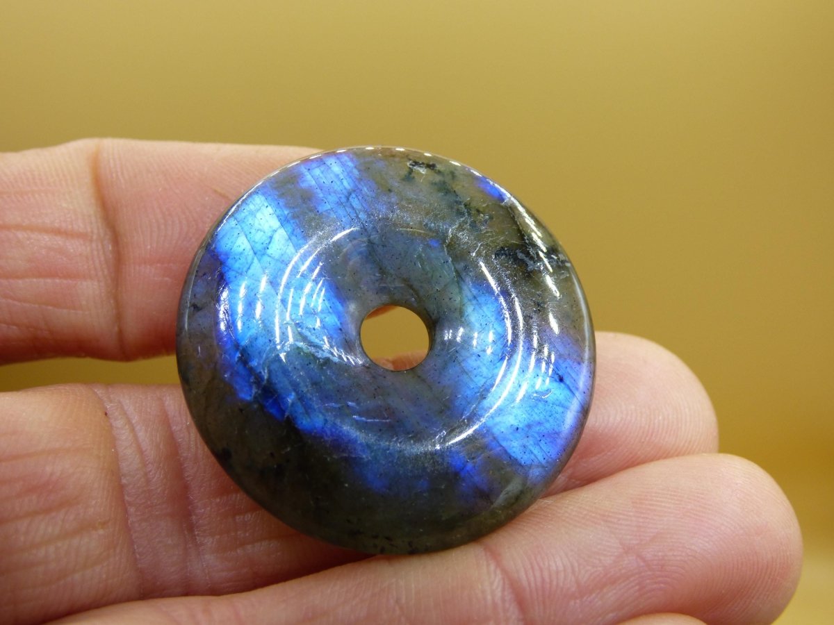 Labradorit ~ 30mm Donut ~ Edelstein Kette blau schimmernd Natur Rarität Schutzsymbol Heilstein Kristall Geschenk Er Sie Flash Anhänger - Art of Nature Berlin