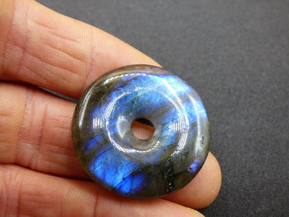Labradorit ~ 30mm Donut ~ Edelstein Kette blau schimmernd Natur Rarität Schutzsymbol Heilstein Kristall Geschenk Er Sie Flash Anhänger - Art of Nature Berlin