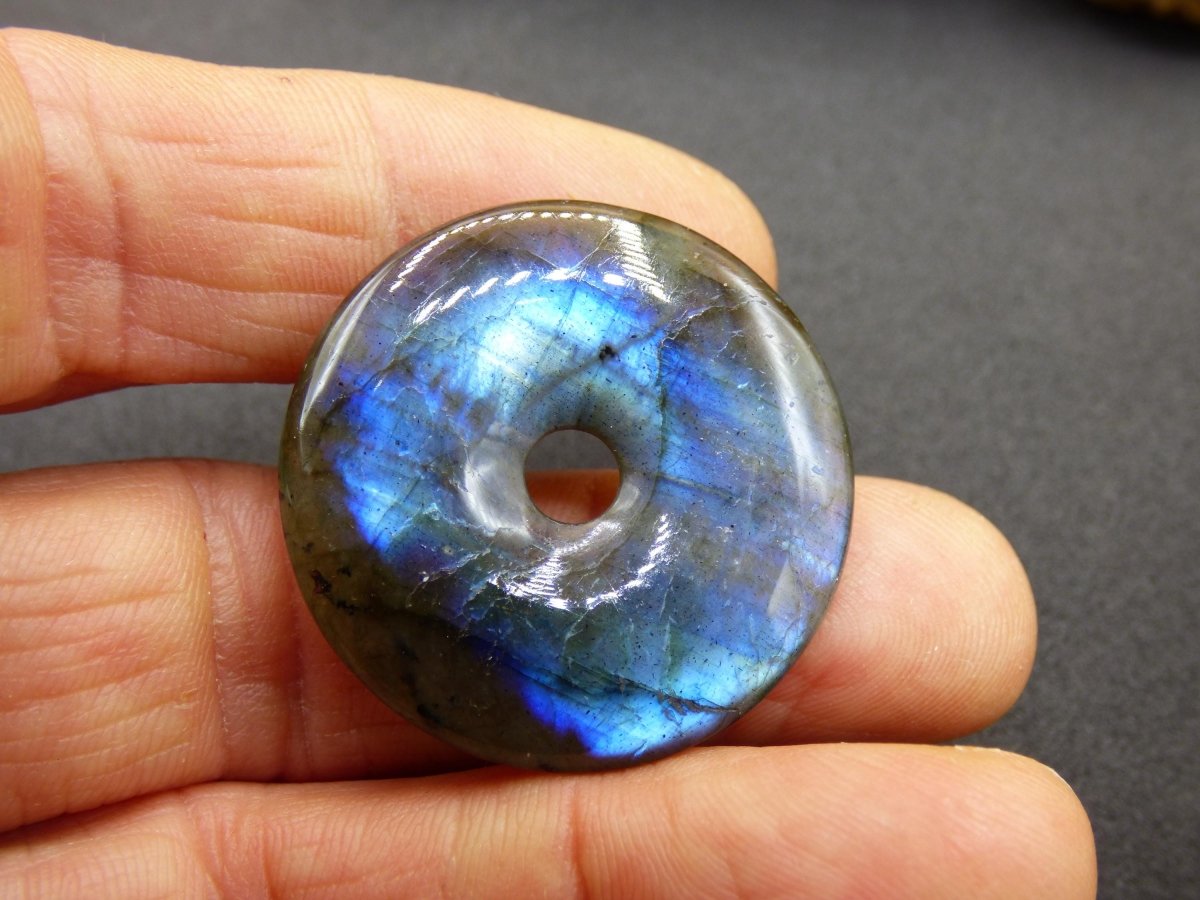Labradorit ~ 30mm Donut ~ Edelstein Kette blau schimmernd Natur Rarität Schutzsymbol Heilstein Kristall Geschenk Er Sie Flash Anhänger - Art of Nature Berlin