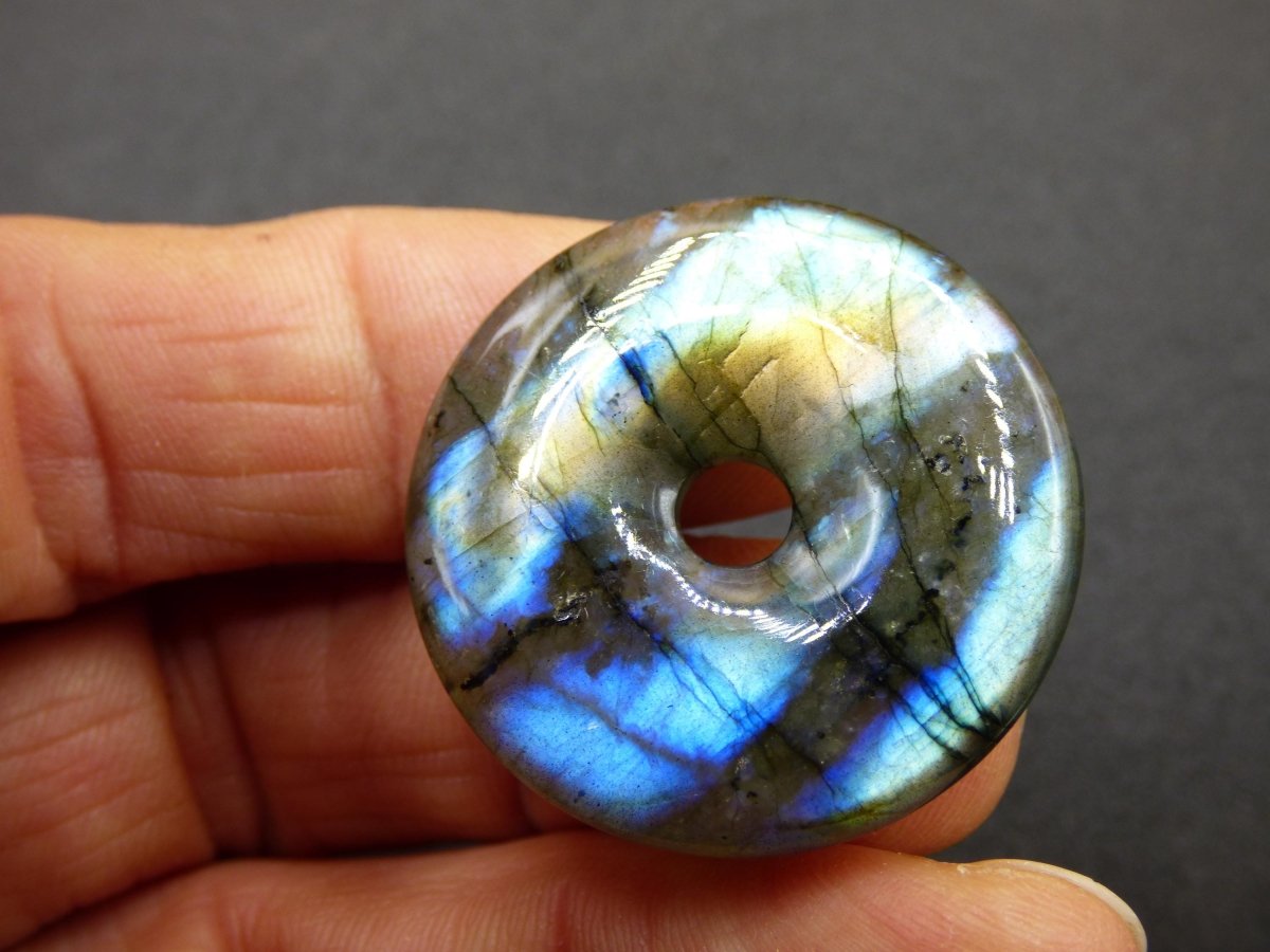 Labradorit ~ 30mm Donut ~ Edelstein Kette blau schimmernd Natur Rarität Schutzsymbol Heilstein Kristall Geschenk Er Sie Flash Anhänger - Art of Nature Berlin
