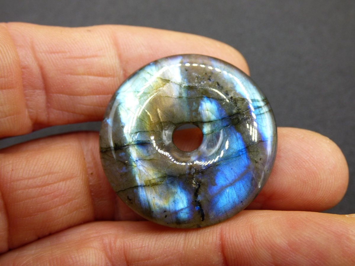 Labradorit ~ 30mm Donut ~ Edelstein Kette blau schimmernd Natur Rarität Schutzsymbol Heilstein Kristall Geschenk Er Sie Flash Anhänger - Art of Nature Berlin