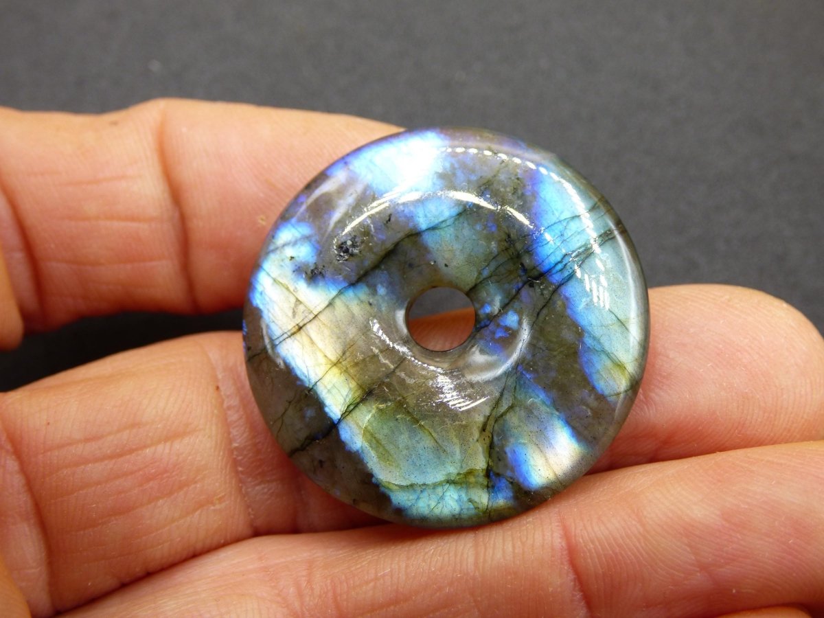 Labradorit ~ 30mm Donut ~ Edelstein Kette blau schimmernd Natur Rarität Schutzsymbol Heilstein Kristall Geschenk Er Sie Flash Anhänger - Art of Nature Berlin