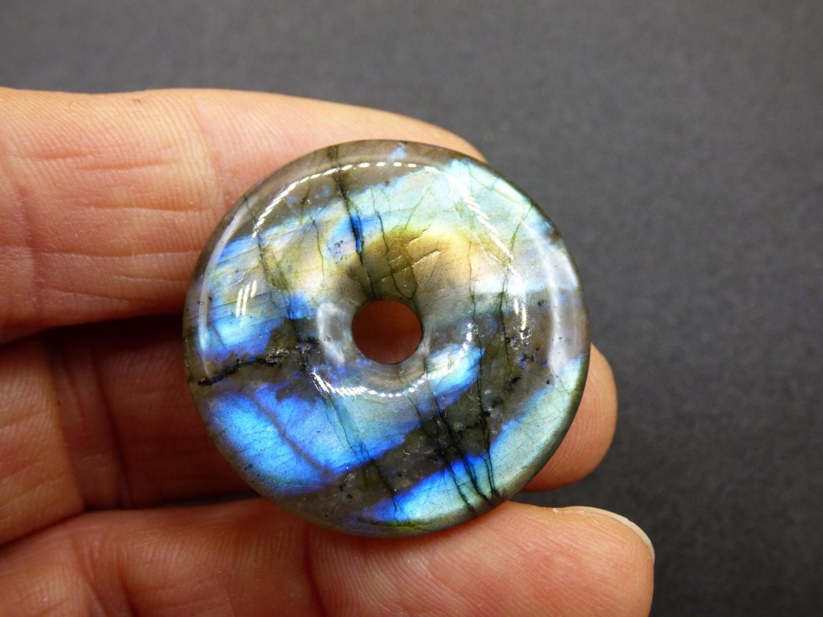 Labradorit ~ 30mm Donut ~ Edelstein Kette blau schimmernd Natur Rarität Schutzsymbol Heilstein Kristall Geschenk Er Sie Flash Anhänger - Art of Nature Berlin