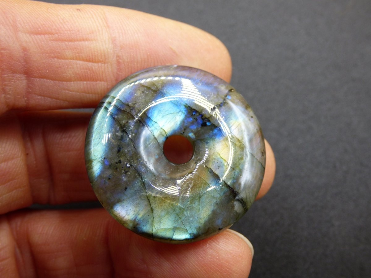 Labradorit ~ 30mm Donut ~ Edelstein Kette blau schimmernd Natur Rarität Schutzsymbol Heilstein Kristall Geschenk Er Sie Flash Anhänger - Art of Nature Berlin
