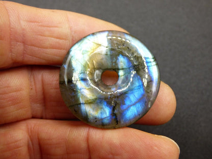 Labradorit ~ 30mm Donut ~ Edelstein Kette blau schimmernd Natur Rarität Schutzsymbol Heilstein Kristall Geschenk Er Sie Flash Anhänger - Art of Nature Berlin