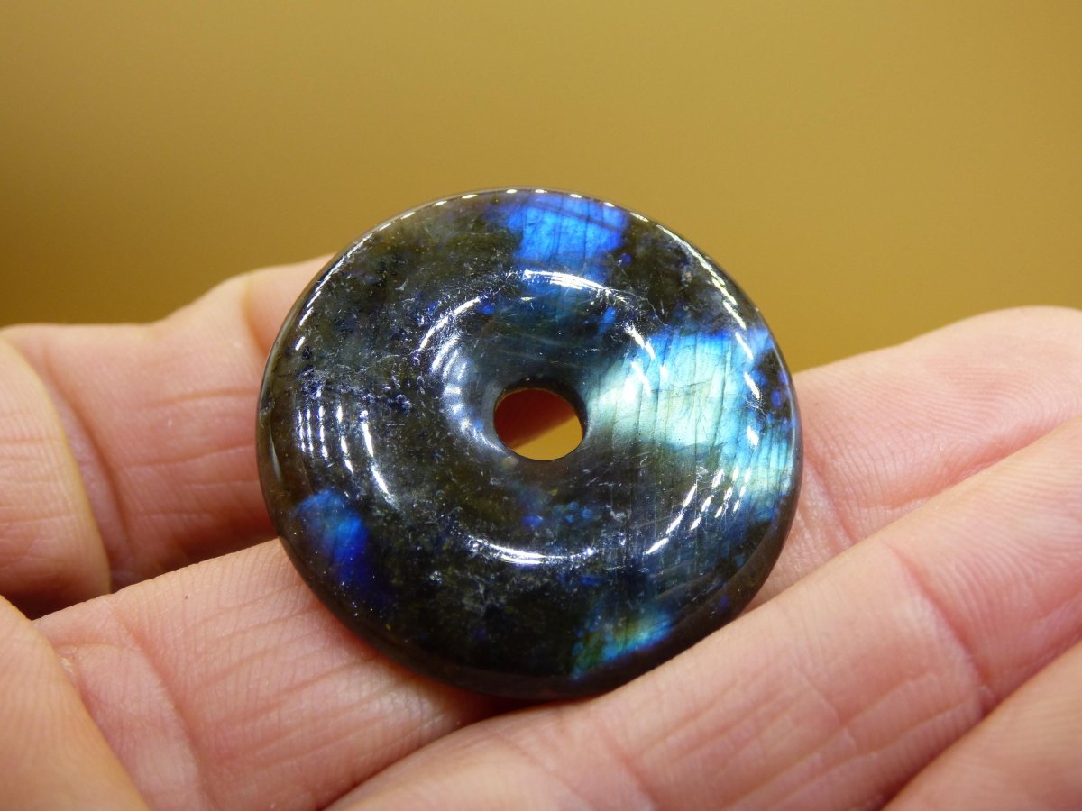 Labradorit ~ 30mm Donut ~ Edelstein Kette blau schimmernd Natur Rarität Schutzsymbol Heilstein Kristall Geschenk Er Sie Flash Anhänger - Art of Nature Berlin