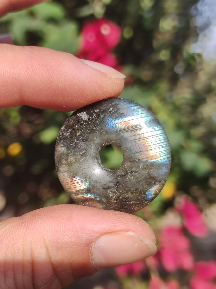 Labradorit ~ 30mm Donut ~ Edelstein Kette blau schimmernd Natur Rarität Schutzsymbol Heilstein Kristall HIPPIE GOA Boho Tibet Ethno - Art of Nature Berlin