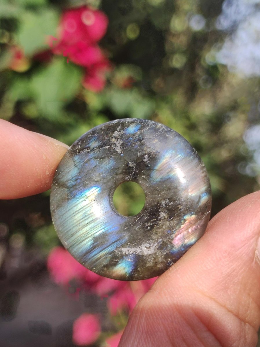 Labradorit ~ 30mm Donut ~ Edelstein Kette blau schimmernd Natur Rarität Schutzsymbol Heilstein Kristall HIPPIE GOA Boho Tibet Ethno - Art of Nature Berlin