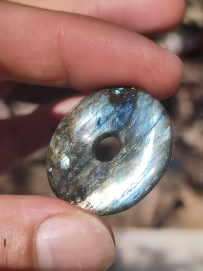 Labradorit ~ 30mm Donut ~ Edelstein Kette blau schimmernd Natur Rarität Schutzsymbol Heilstein Kristall HIPPIE GOA Boho Tibet Ethno - Art of Nature Berlin