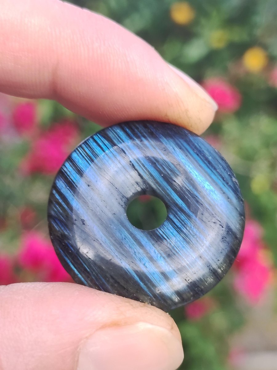 Labradorit ~ 30mm Donut ~ Edelstein Kette blau schimmernd Natur Rarität Schutzsymbol Heilstein Kristall HIPPIE GOA Boho Tibet Ethno - Art of Nature Berlin
