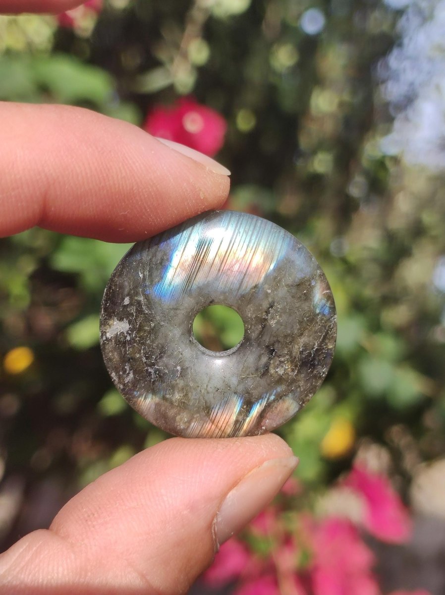 Labradorit ~ 30mm Donut ~ Edelstein Kette blau schimmernd Natur Rarität Schutzsymbol Heilstein Kristall HIPPIE GOA Boho Tibet Ethno - Art of Nature Berlin