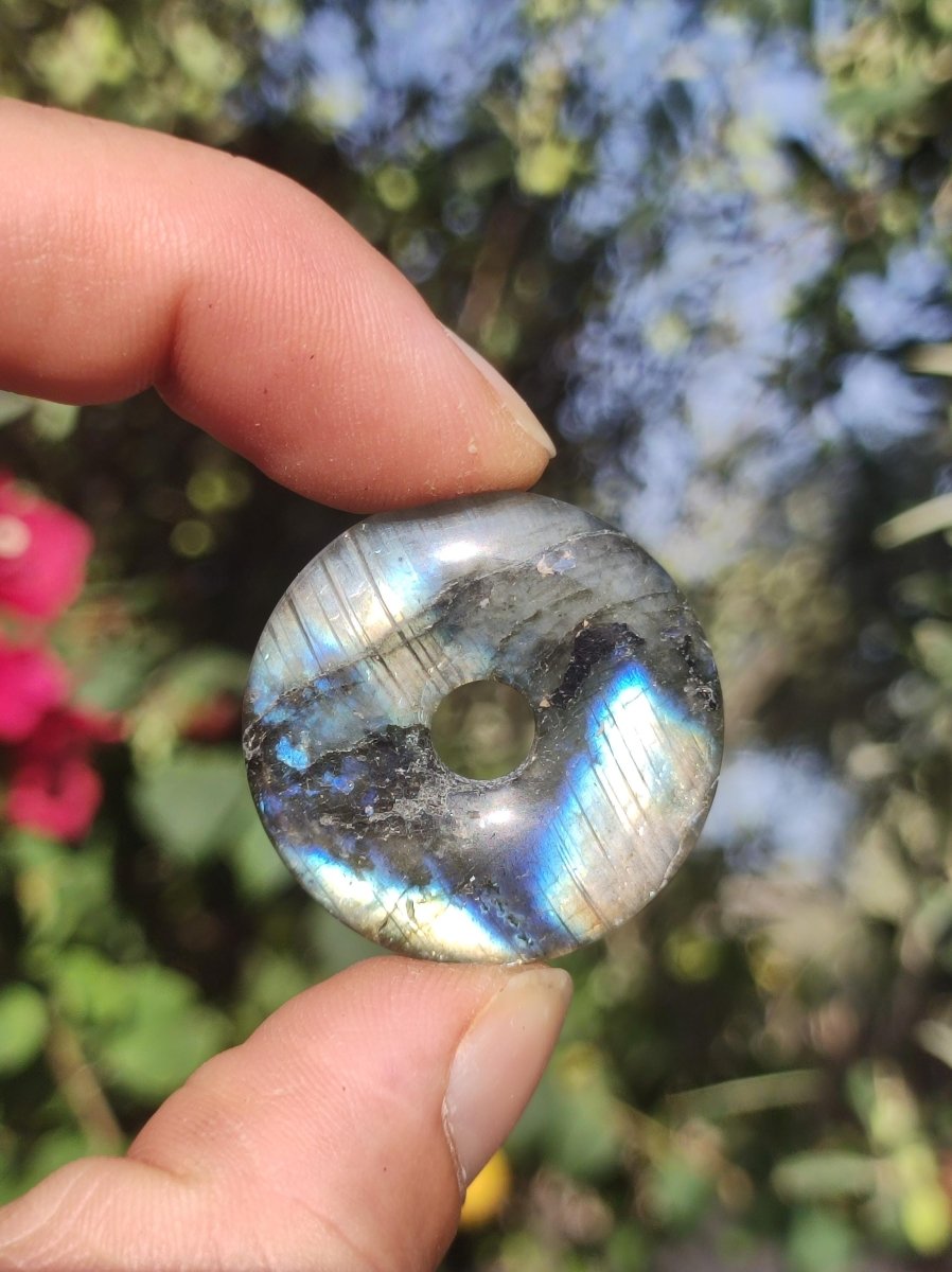 Labradorit ~ 30mm Donut ~ Edelstein Kette blau schimmernd Natur Rarität Schutzsymbol Heilstein Kristall HIPPIE GOA Boho Tibet Ethno - Art of Nature Berlin