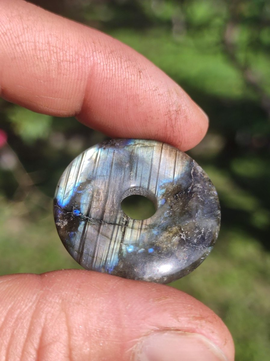 Labradorit ~ 30mm Donut ~ Edelstein Kette blau schimmernd Natur Rarität Schutzsymbol Heilstein Kristall HIPPIE GOA Boho Tibet Ethno - Art of Nature Berlin