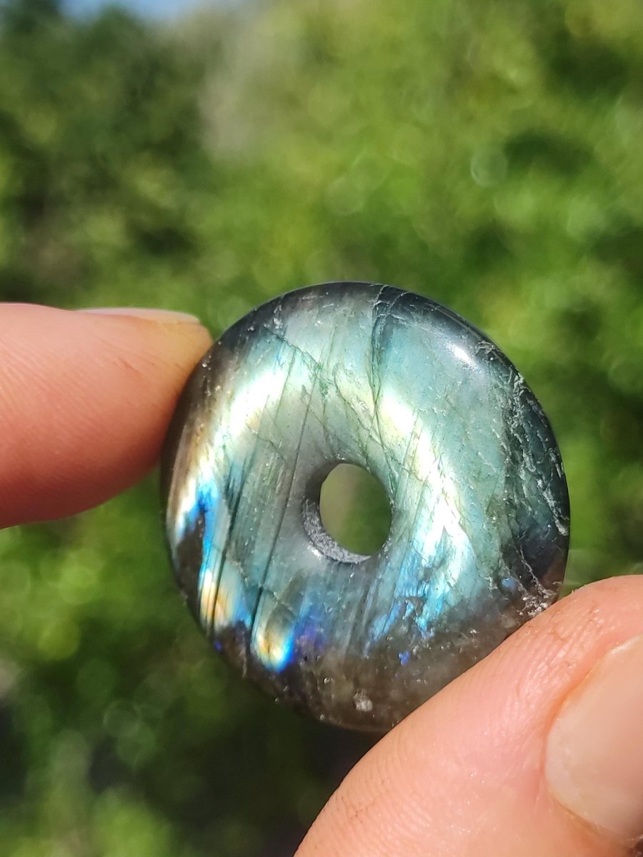 Labradorit ~ 30mm Donut ~ Edelstein Kette blau schimmernd Natur Rarität Schutzsymbol Heilstein Kristall HIPPIE GOA Boho Tibet Ethno - Art of Nature Berlin