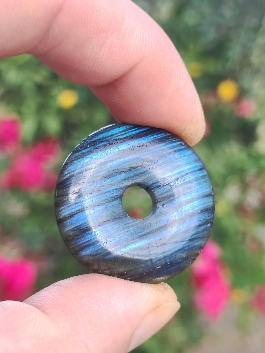 Labradorit ~ 30mm Donut ~ Edelstein Kette blau schimmernd Natur Rarität Schutzsymbol Heilstein Kristall HIPPIE GOA Boho Tibet Ethno - Art of Nature Berlin