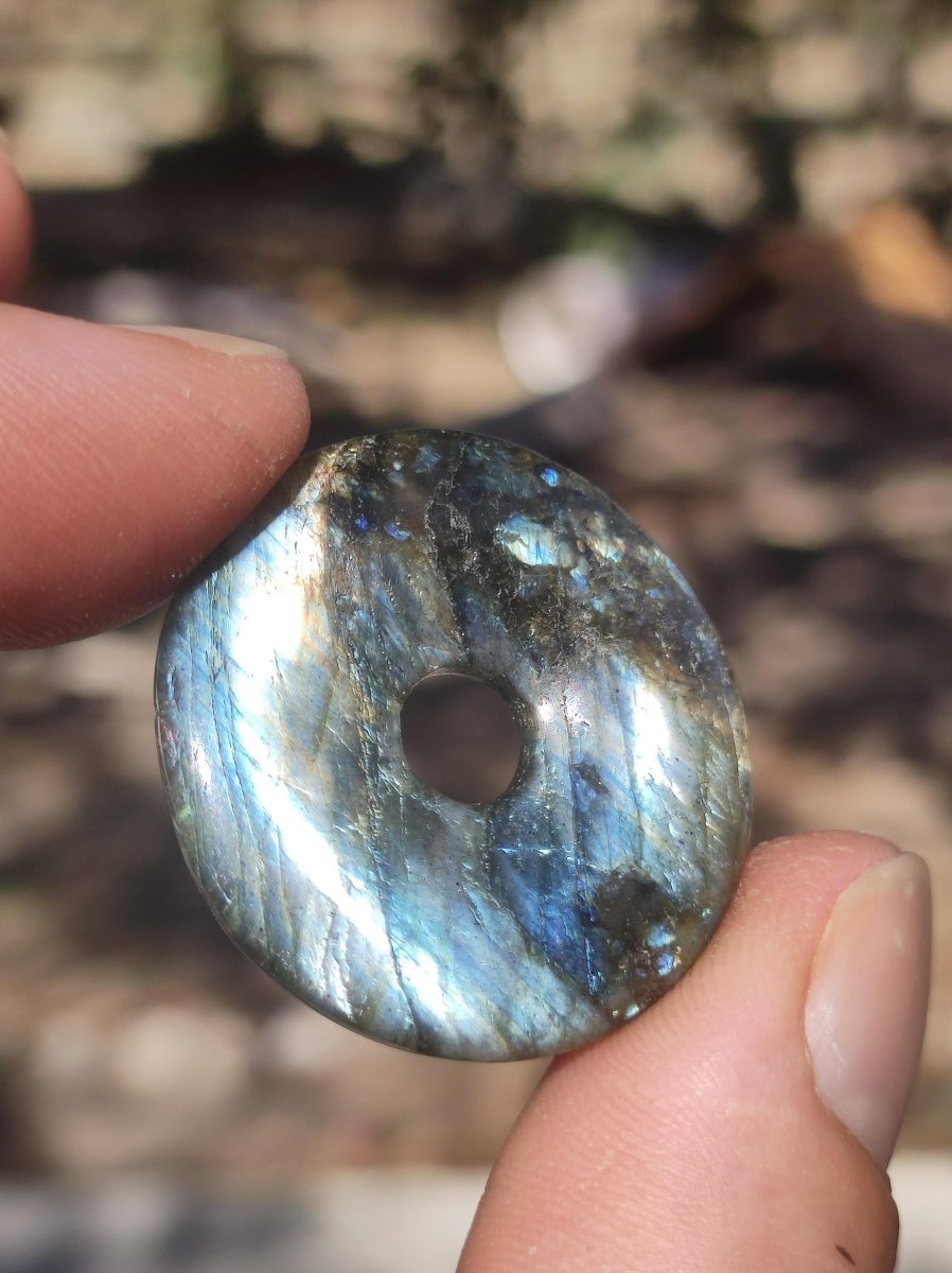 Labradorit ~ 30mm Donut ~ Edelstein Kette blau schimmernd Natur Rarität Schutzsymbol Heilstein Kristall HIPPIE GOA Boho Tibet Ethno - Art of Nature Berlin