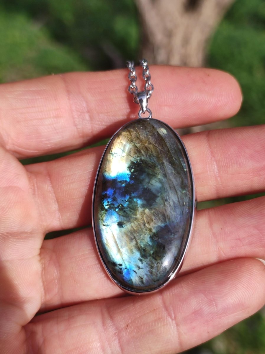 Labradorit - 925 Sterling Silber Edelstein Kette blau Schimmer Unikat Rarität Heilstein Natur selten Ethno Mann Frau Er Sie Geschenk Freund - Art of Nature Berlin