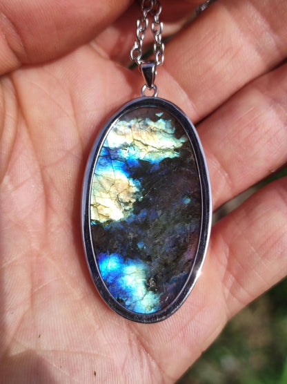 Labradorit - 925 Sterling Silber Edelstein Kette blau Schimmer Unikat Rarität Heilstein Natur selten Ethno Mann Frau Er Sie Geschenk Freund - Art of Nature Berlin