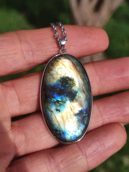 Labradorit - 925 Sterling Silber Edelstein Kette blau Schimmer Unikat Rarität Heilstein Natur selten Ethno Mann Frau Er Sie Geschenk Freund - Art of Nature Berlin