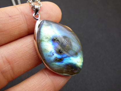 Labradorit - 925 Sterling Silber Edelstein Kette blau Schimmer Unikat Rarität Heilstein Natur selten Ethno Mann Frau Er Sie Geschenk Freund - Art of Nature Berlin