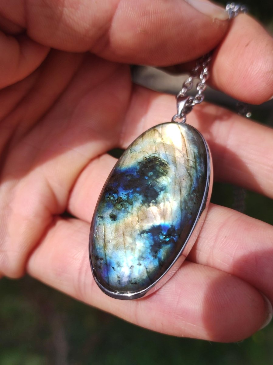 Labradorit - 925 Sterling Silber Edelstein Kette blau Schimmer Unikat Rarität Heilstein Natur selten Ethno Mann Frau Er Sie Geschenk Freund - Art of Nature Berlin