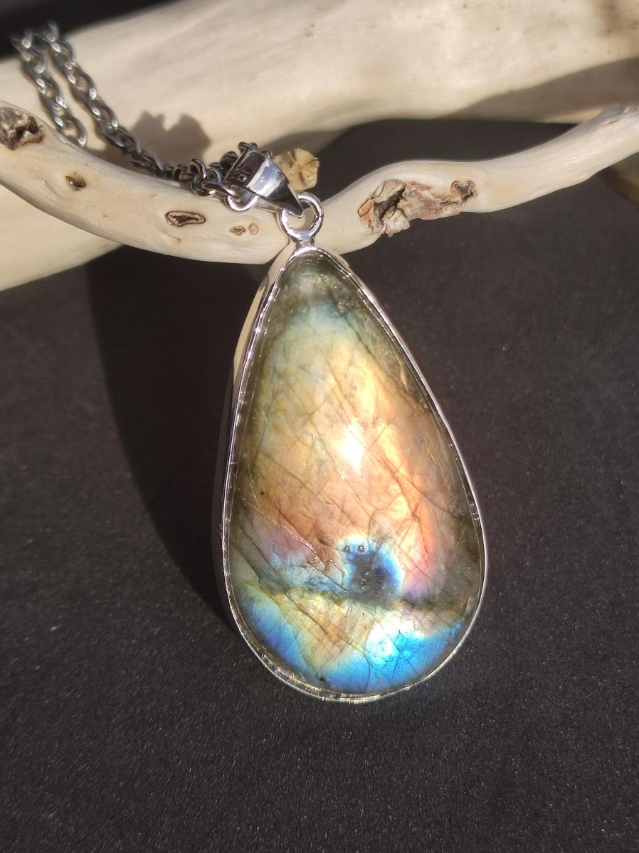 Labradorit - 925 Sterling Silber Edelstein Kette blau Schimmer Unikat Rarität Heilstein Natur selten Ethno Mann Frau Er Sie Geschenk Freund - Art of Nature Berlin