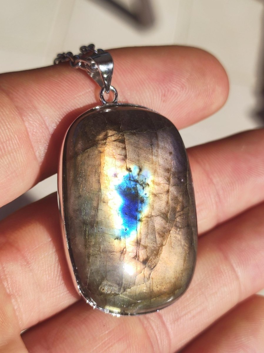 Labradorit - 925 Sterling Silber Edelstein Kette blau Schimmer Unikat Rarität Heilstein Natur selten Ethno Mann Frau Er Sie Geschenk Freund - Art of Nature Berlin
